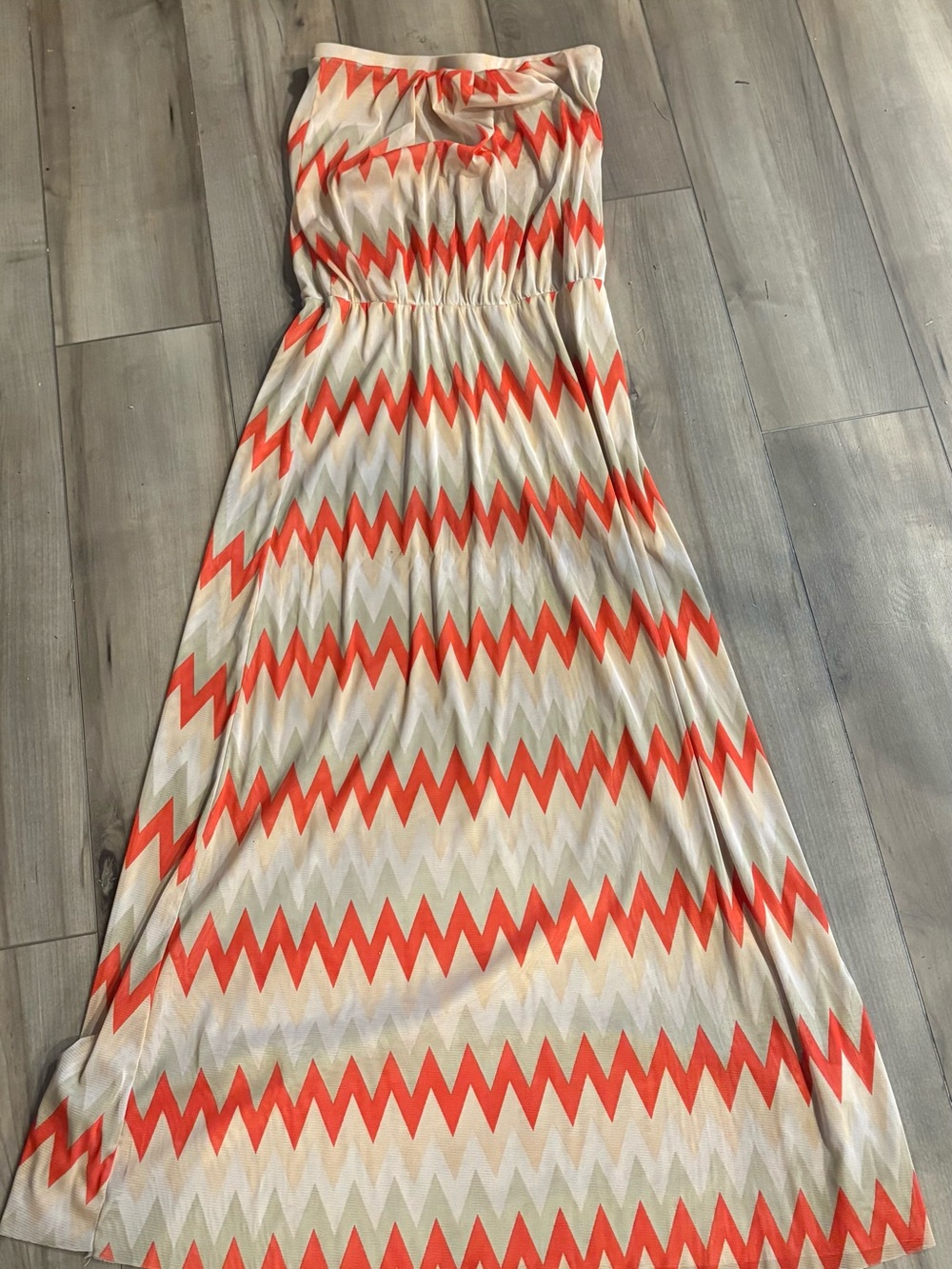 Cynthia Rowley Strapless Chevron Maxi Dress Zigzag Coral Tan Boho beach dress